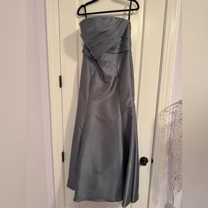 Strapless Satin Maxi Dress in Gray